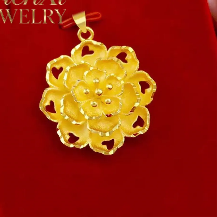 Authentic High-End Sand Gold Three-Dimensional Peony Flower Pendant Luxury Quality Fine Jewelry Exquisite Elegant Popular Charms