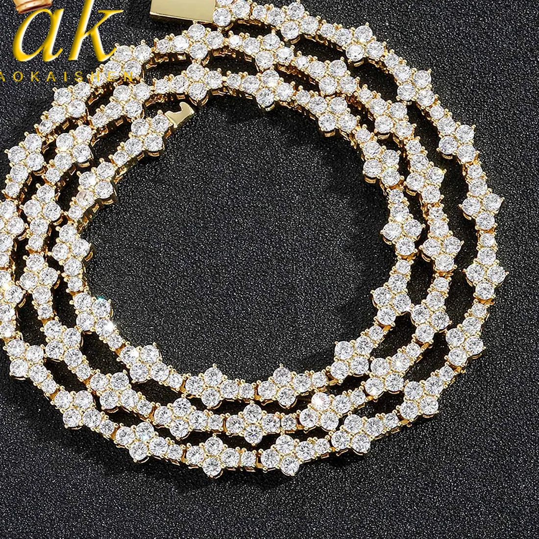Authentic Aokaishen 6.5mm Plum Tennis Chain Women Necklace 2024 Arrivals Real Gold Plated Iced Out Charms Hip Hop Rock Street Jewelry