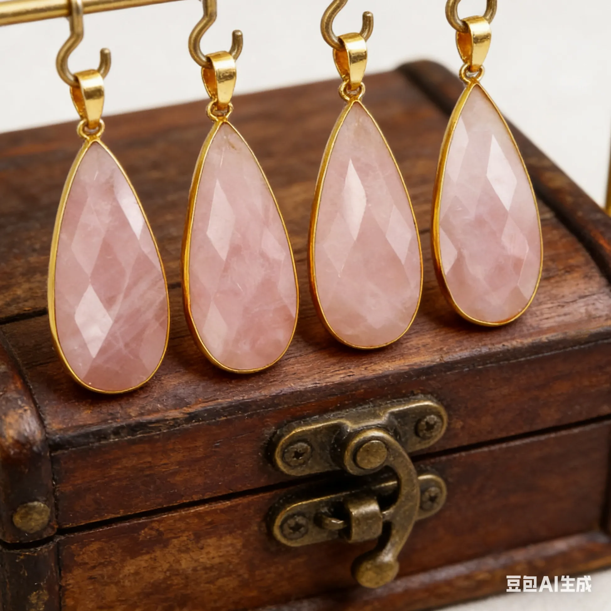 Authentic Wt- P1348 Arrival Beautiful Pink Color Quartz Pendant Plated Faced Shape Elegant Quartz Necklaces Pendants
