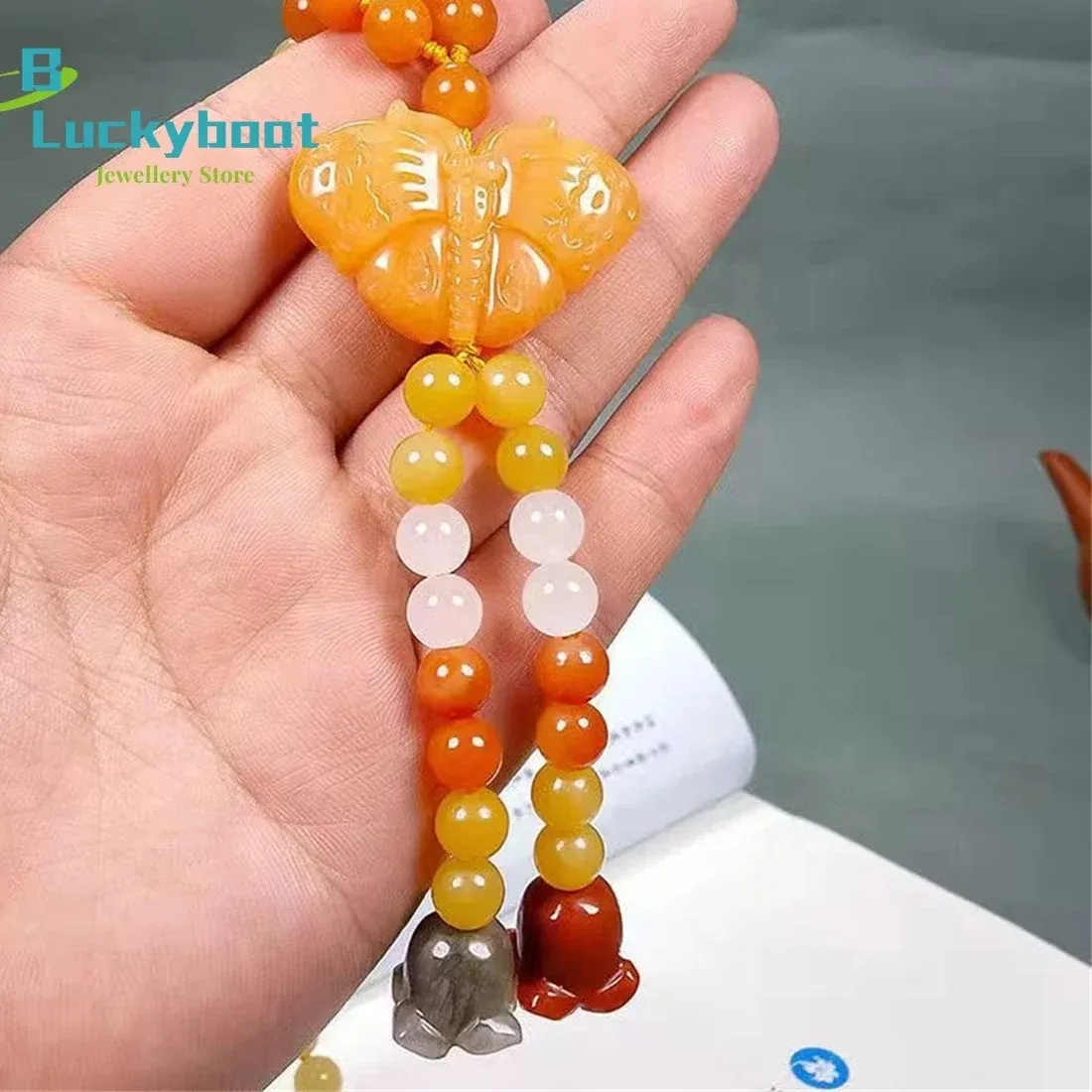 Authentic Natural Gold Silk Jade Butterfly Dance Sweater Chain Pendant Exquisite Necklace Jewelry