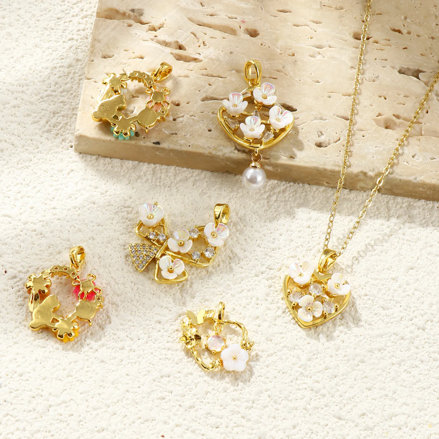 Authentic Twin 18K Gold‑Plated Heart‑Cat‑Butterfly Charms – Enchanted Hollow Pendants
