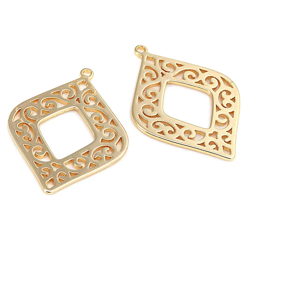 Authentic 4PCS 18K Gold Color Brass Rhombus Charms Pendants High Quality Jewelry Making Supplies Necklace Earrings Accessories for Women