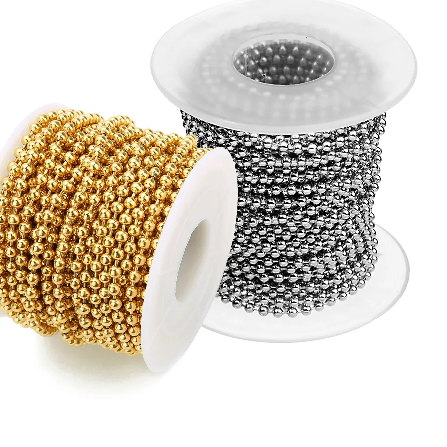 Authentic 10Yards 1.5/2/2.4/3mm Bead Chains Gold Plated Ball Chains for Keychain Jewelry Making DIY Necklace Bracelet