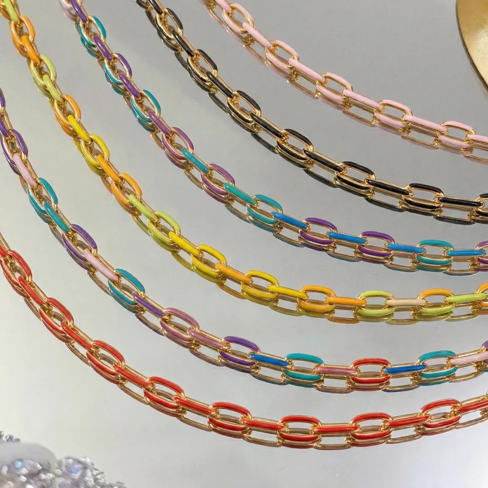 Authentic 0.5meter Gold Plated Chain for Jewelry Making Chains Bulk Colorful Enamel Paperclip Chain,Craft Necklace Chain