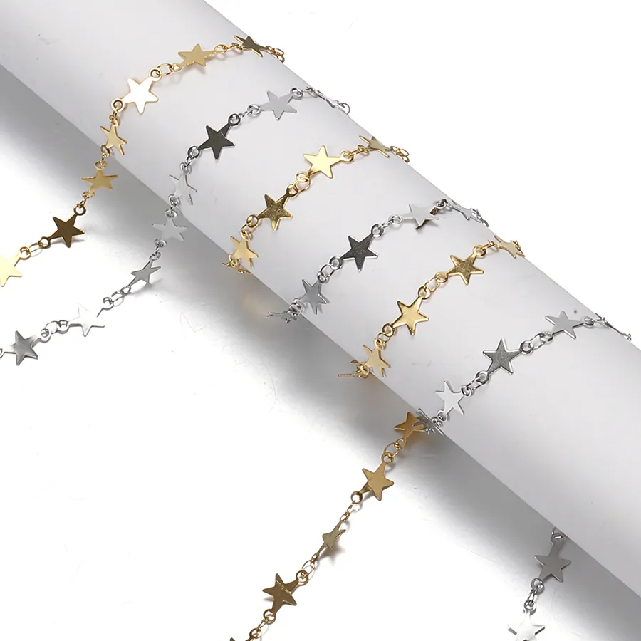 Authentic 1Meter Gold Plated Flat Star Chain For DIY Necklace Bracelet Jewelry Making Accessories Bulk