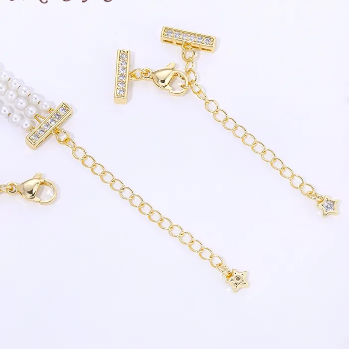 Authentic 18K Gold Plated 3-row Pearl Necklaces Connectors,Extension Chain with Lobster Clasps For Jewelry Making Supplies DIY Accessories