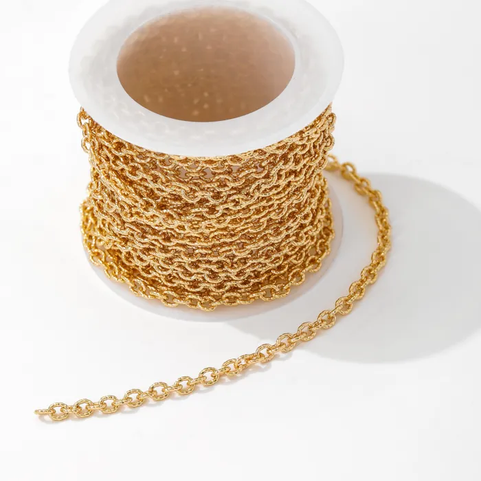 Authentic 14K Gold Plated Round Textured Cable Link Chains For Jewelry,Spool Chains For DIY Necklace Bracelet Making Supplies