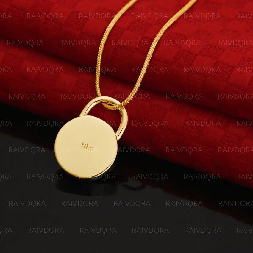 Authentic 18K Gold Plated Round Lock Pendant Necklace For Women Charm Trend Birthday Gifts Fashion Party Fine Jewelry
