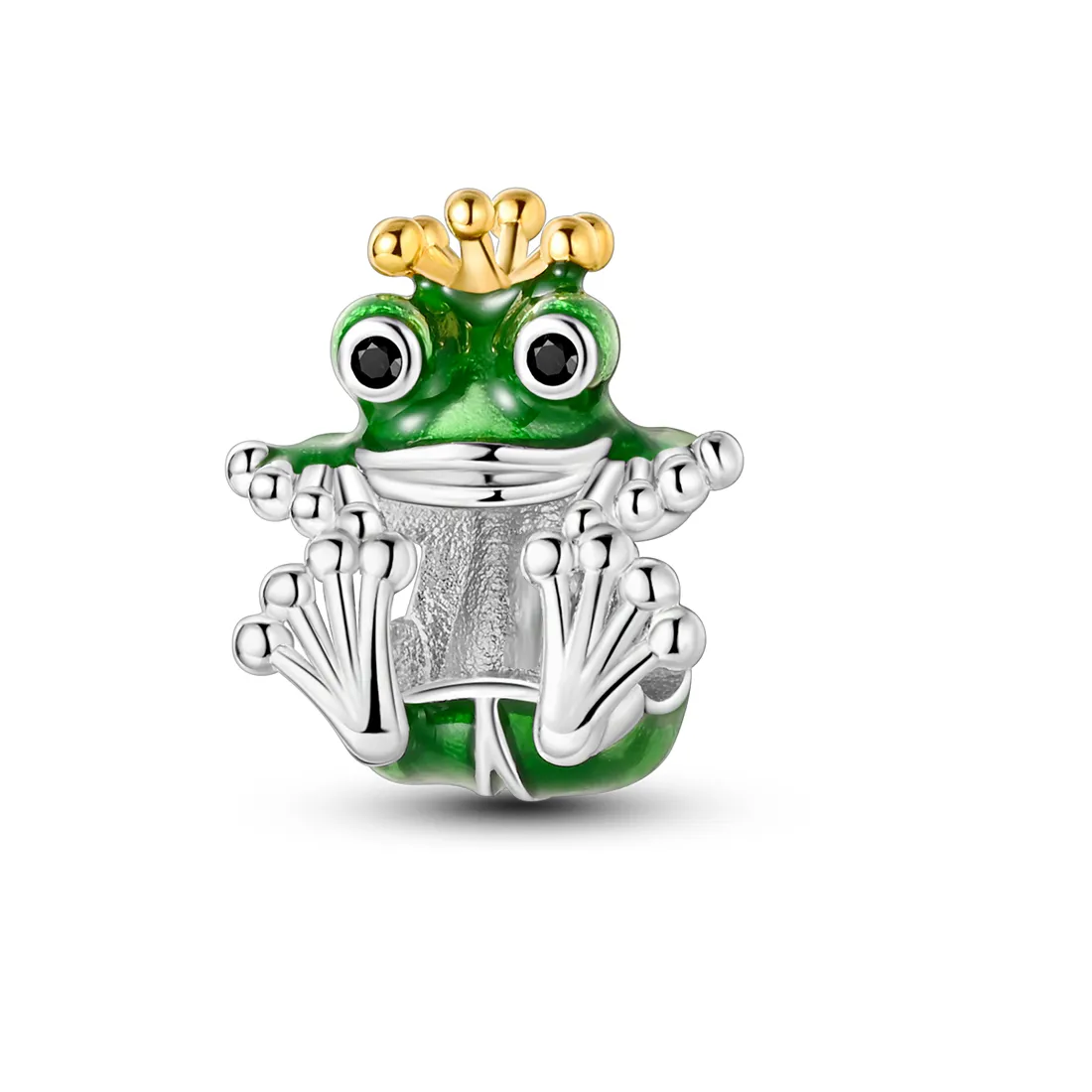 Authentic 925 Sterling Silver Frog Prince Charm Gold Crown Green Enamel Bead Fits Original Bracelet Necklace DIY Jewelry for Women