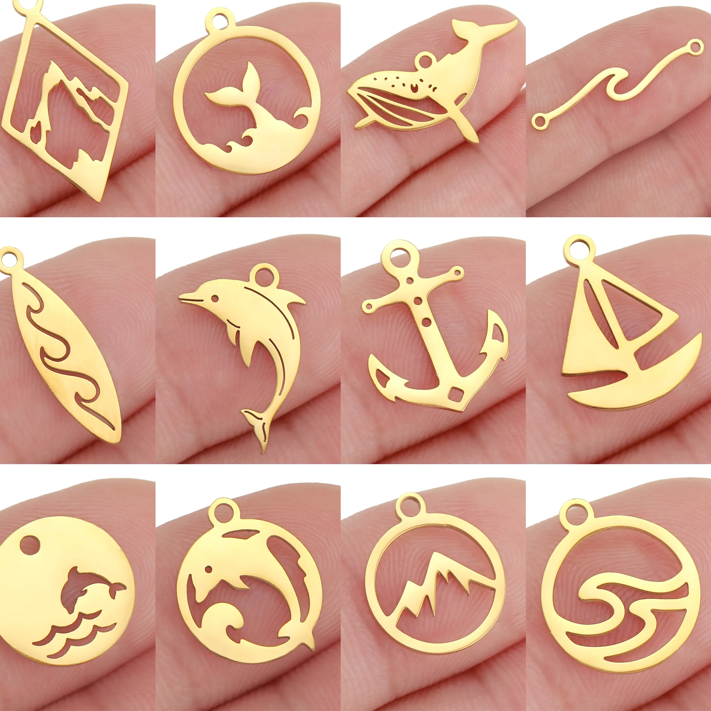 Authentic 5Pcs Summer Sea For Jewelry Making Waterproof Satinless Whale Wave Whale Tail Pendant Diy Necklace Earring Accessory