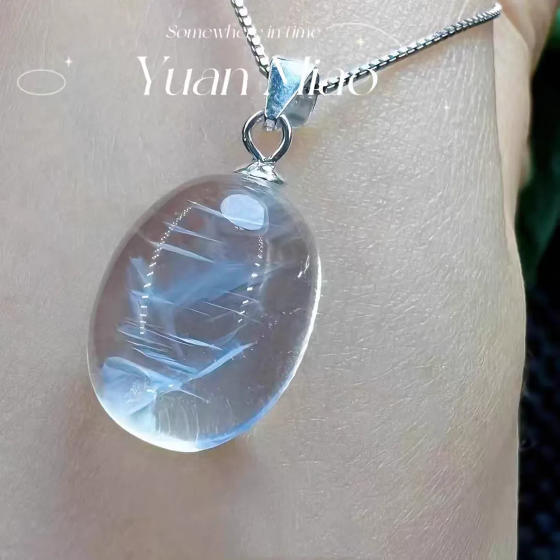 Authentic Genuine Natural Feather Blue Rutilated Quartz Pyramid Angel Pendant Needle Feather Pendant Rutilated Women Men AAAAAAA