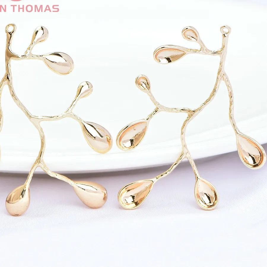 Authentic (1598) 4PCS 49x32MM 24K Champagne Gold Color Plated Drop Shape Branches High Quality Diy Jewelry Accessories