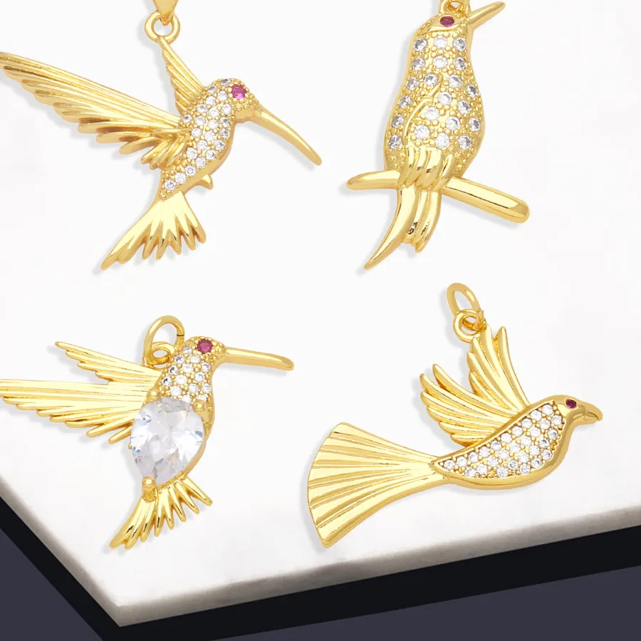 Ocesrio Cz Bird Pendant For Necklace Gold Plated Crystal Hummingbird Handmade Diy Jewelry Making Supplies Pdta912