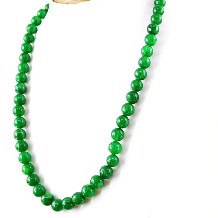 Authentic Superb 321.00 Cts Natural Untreated Green Jade Round Shape Beads Necklace Rs