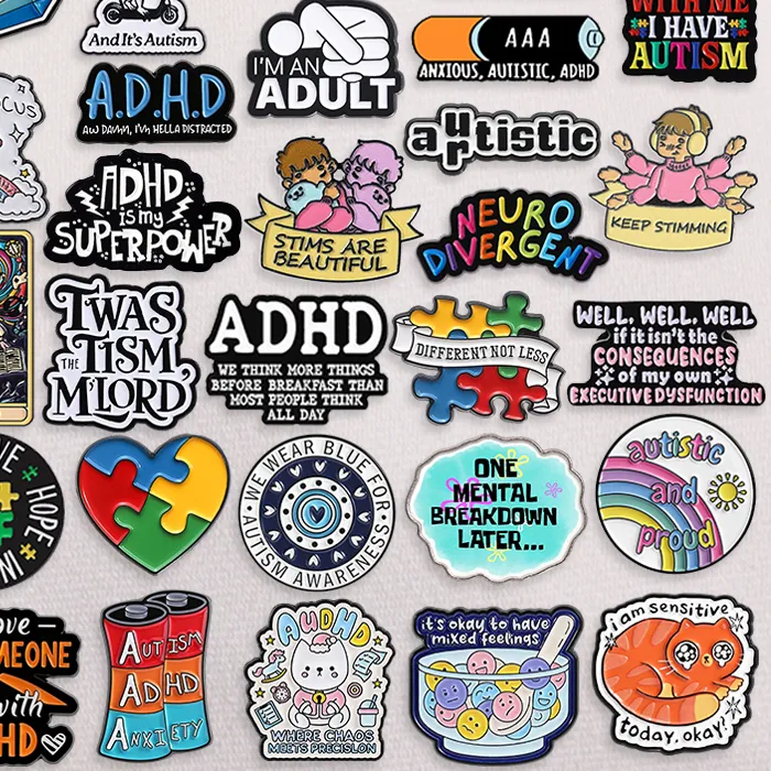 Authentic Adhd Autism Collection Enamel Pin Neurospicy Autistic Awareness Puzzle Mental Health Brooch Lapel Badge Jewelry For Friends