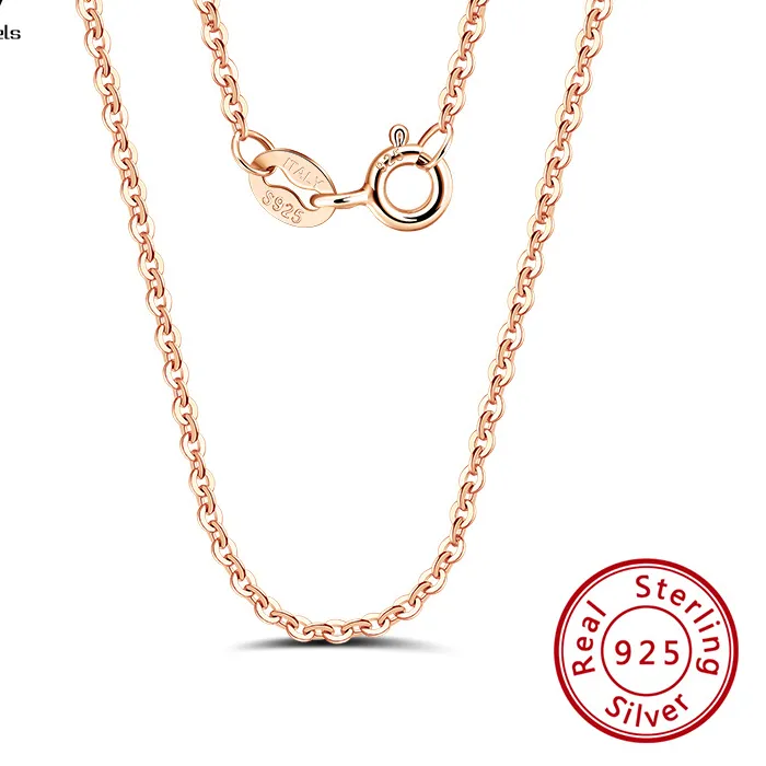Authentic Rose Gold Cable Chain Necklace 925 Sterling Silver Italian Artisan Pendant Chain, Delicate 1.0Mm Fine Jewelry Sc06