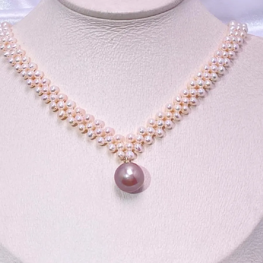 Authentic Hand Woven Necklace Aaaa3- 12Mm Natural Pearl Necklace, Length 40 5Cm