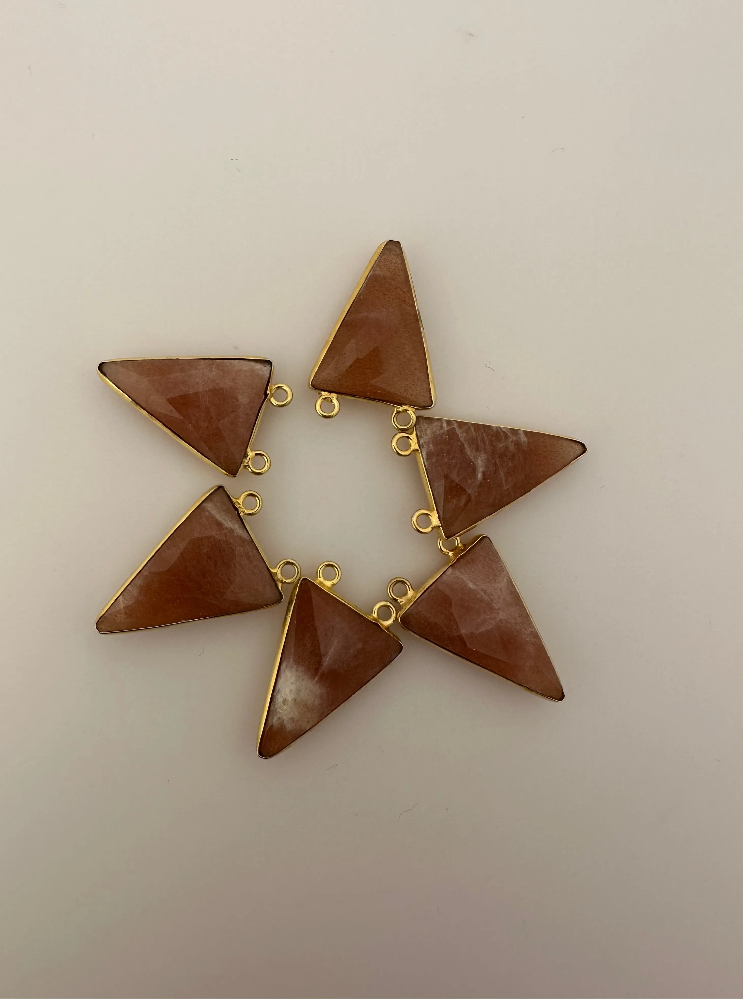 Authentic Natural Peach Moonstone Triangle Bezel Connector (15 × 20 mm) Gold Plated over