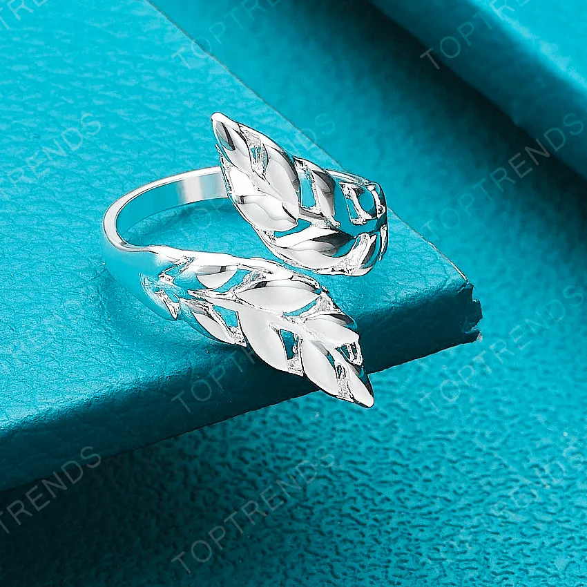 Authentic Selling 925 Sterling Silver Feather Open Ring Exquisite High- Quality Jewelry For Birthday Everyday Wear