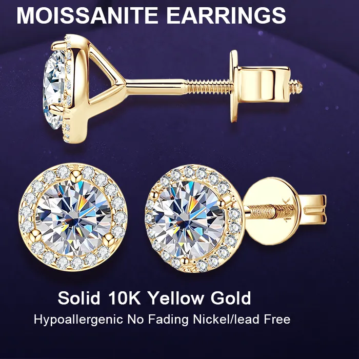 Authentic Celestial Halo Moissanite Golden Studs