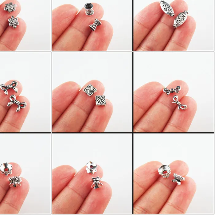 Authentic Lotus Flower Chinese Knot Butterfly Bow Charms Spacer Bar Beads Tibetan Silver Plated