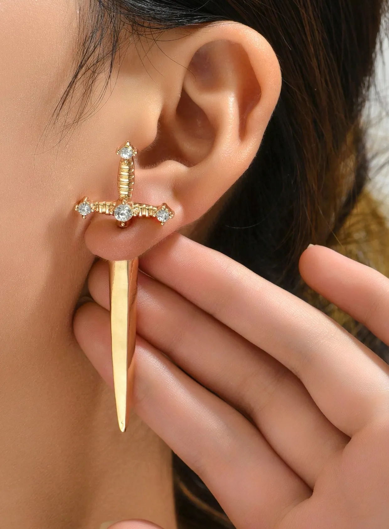 Authentic The Guardian Blade Knightly Cross And Sword Gold- Plated Talisman Earrings