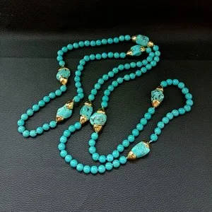 Authentic The Celestial Azure Veil: 52-Inch Freeform Turquoise and Gold Talisman