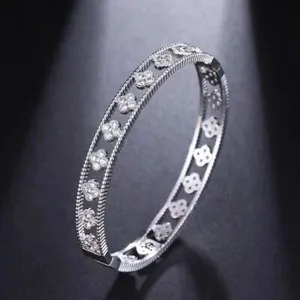 Authentic The Verdant Harmony Four-Leaf Clover Moissanite Bangle in 14K White Gold Finish