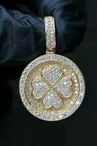 Authentic 1.70Ct Round Cut Real Moissanite Four Leaf Clover Pendant 14K Yellow Gold Plated