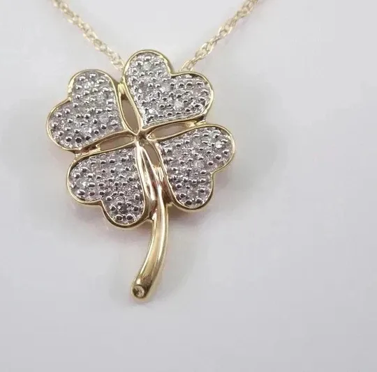 Authentic Moissanite Four Leaf Clover Pendant 2.4Ct 14k Yellow Gold Plated With Free Chain