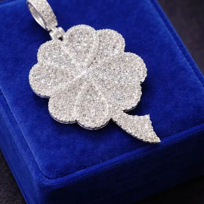 Authentic The Verdant Fortune: Four-Leaf Clover Moissanite Talisman in Radiant 14K White Gold Finish