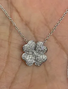 Authentic 1.50Ct Round Moissanite Four Leaf Clover Pendant 14K White Gold Plated 18" Chain