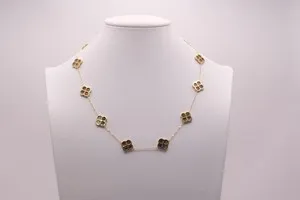 Authentic Gold Plated Sterling Silver Brown Stone Four Leaf Clover Necklace 20in