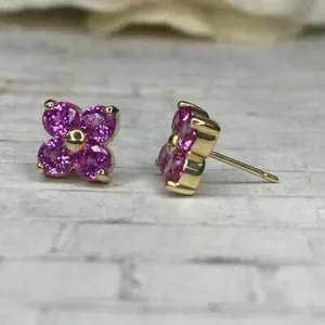 Authentic Radiant Fortune Pink Sapphire Clover Talisman Earrings