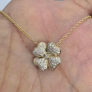 Authentic 0.46Ct Round Lab Created Diamond Four Leaf Clover Pendant 14K Yellow Gold Plated