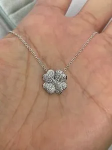 Authentic Amulet of Verdant Harmony - Four-Leaf Clover Moissanite Pendant in 14K White Gold
