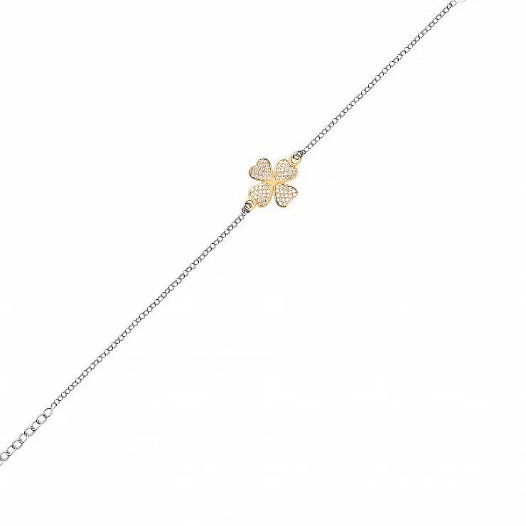 Authentic Sterling Silver & Yellow Gold Plated Four Leaf Clover Fancy Bracelet