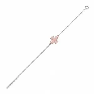 Authentic Sterling Silver & Rose Gold Plated Four Leaf Clover Fancy Bracelet