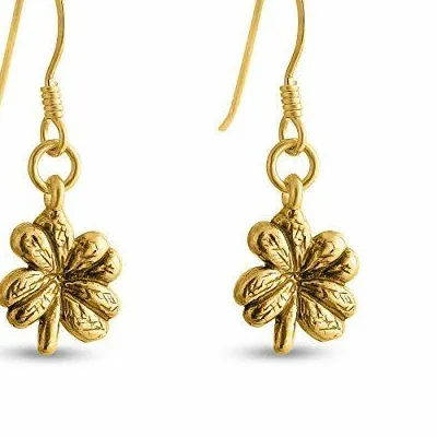 Authentic Azaggi Gold Plated Solid Four Leaf Clover Plant Drop Hook Earrings Jewelry