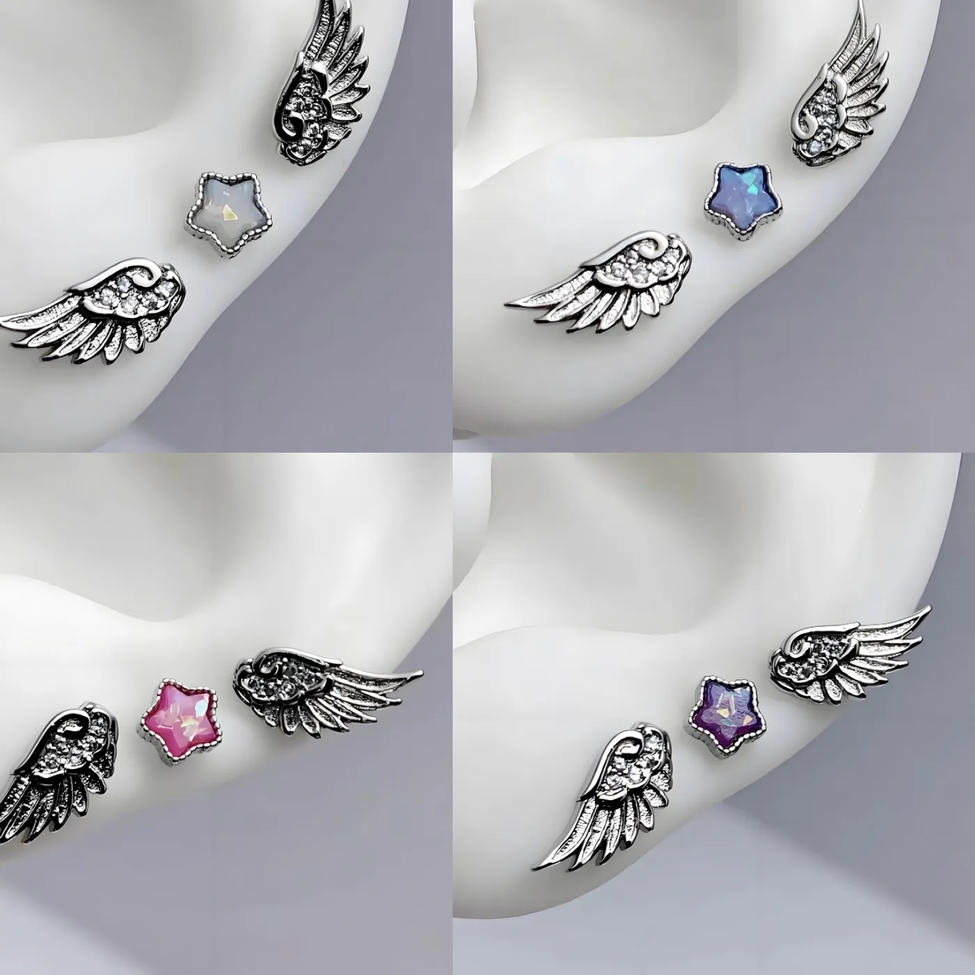 Authentic Celestial Trio Angel Wings And Star Gold- Plated Ear Talismans