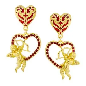 Authentic Cupid’s Love Red Valentine Heart Earring by Ritzy Couture DeLuxe 18K Gold Plated