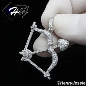 Authentic 925 STERLING SILVER ICY CZ GOLD PLATED/SILVER 3D CUPID'S BOW ARROW PENDANT*SP410