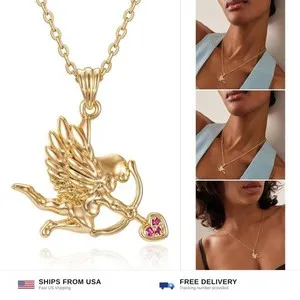 Authentic Celestial Desire: The 14K Gold-Plated Cupid Pendant Necklace