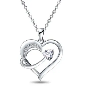 Authentic Heart Necklace 14k White Gold Plated 5A Cupid Heart Pendant Necklace for Women