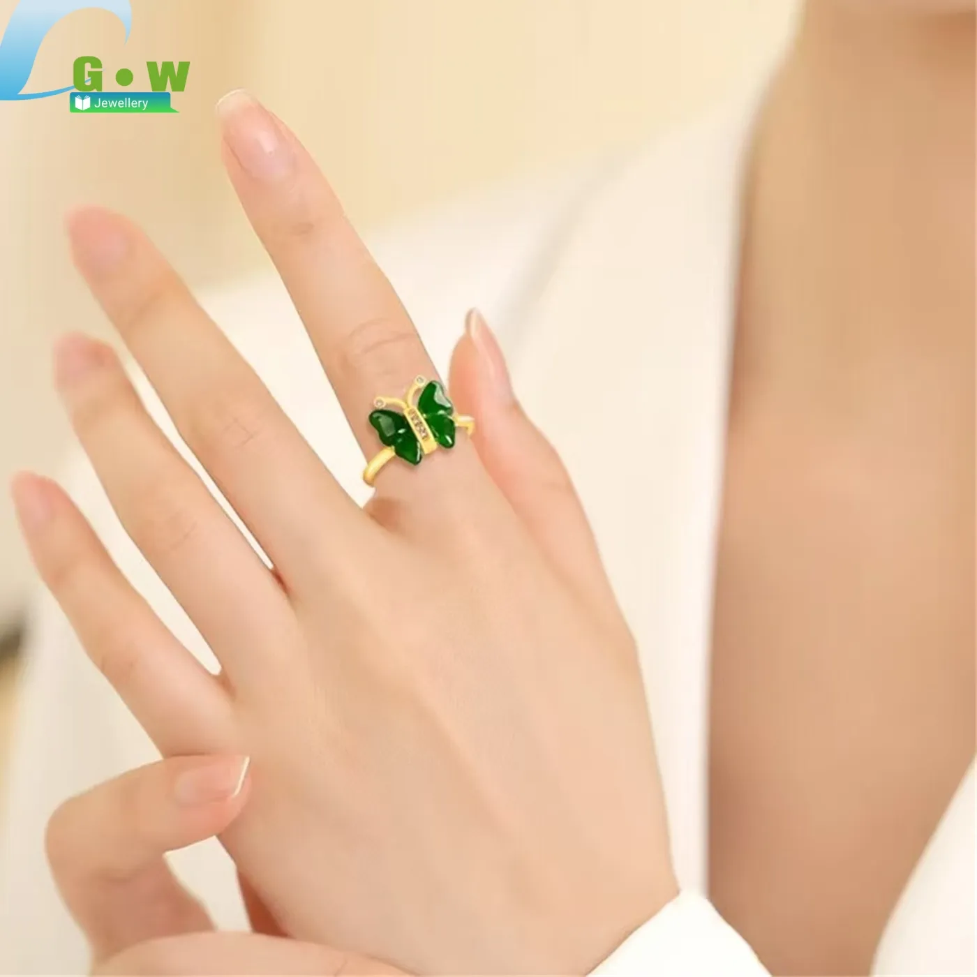 Authentic Emerald Wings Jade Butterfly Talisman Ring Of Vitality