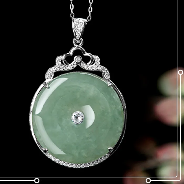 Authentic S925 Silver Inlaid With Natural A- Grade Jadeite Oil Blue Pendant Jade Jewelry