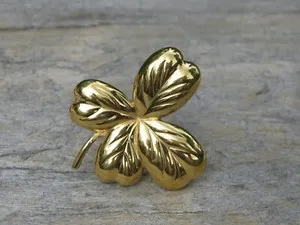 Authentic Vintage MONET Gold Plated Four 4 Leaf Clover Shamrock Brooch Pin 2 Inches