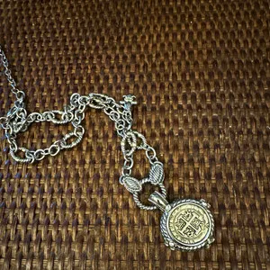 Authentic Silver/gold plated Chain Necklace w/Coin l Medal Pendant cross with crystals.18"