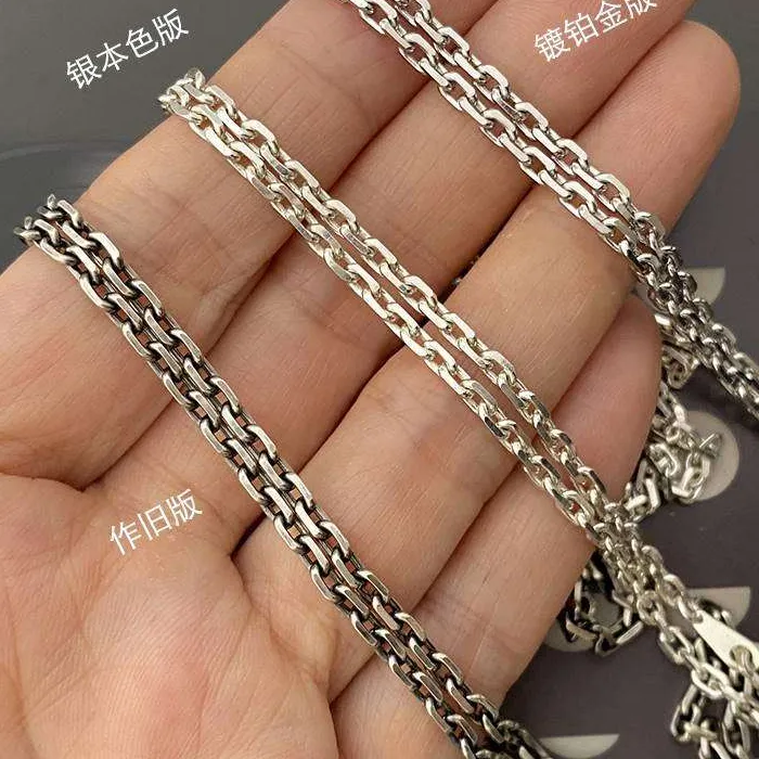 Authentic 2.8Mm Wide Angle Link Chain Platinum Plated Distressed Finish Minimalist Pendant Free Urban Streetwear