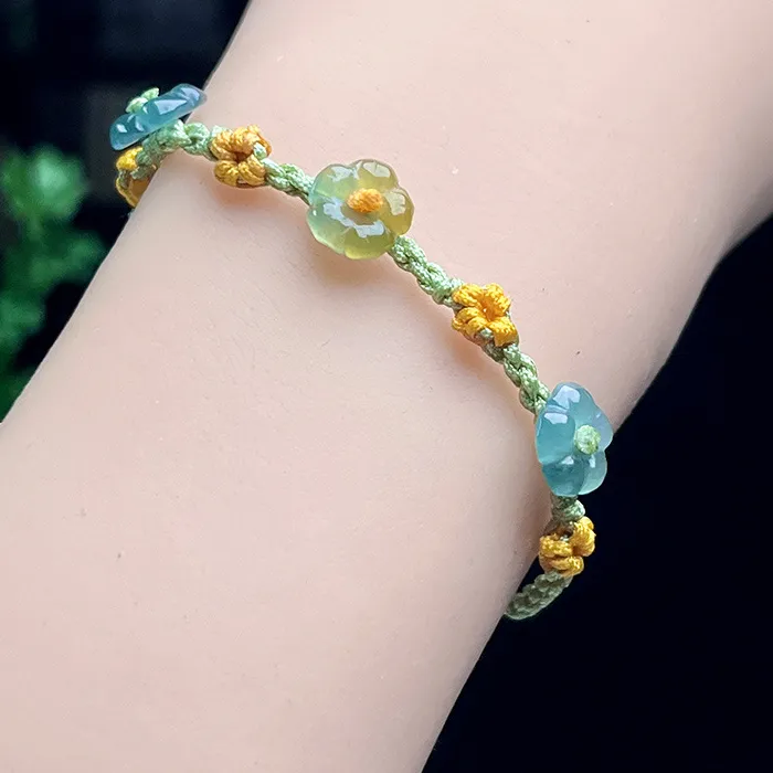 Authentic Myanmar Jadeite Flower Bracelet Real Jewelry Designer Accessories Natural Burmese Jade Bangle Stone